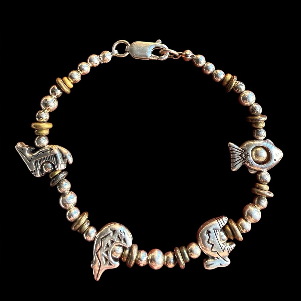 Vintage Shube Sterling Silver Southwestern Animal Charm Beaded Bracelet
